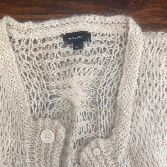 Witchery Knit Beige 3/4 Sleeve Wool Mohair Cardigan - Picture 4 of 8